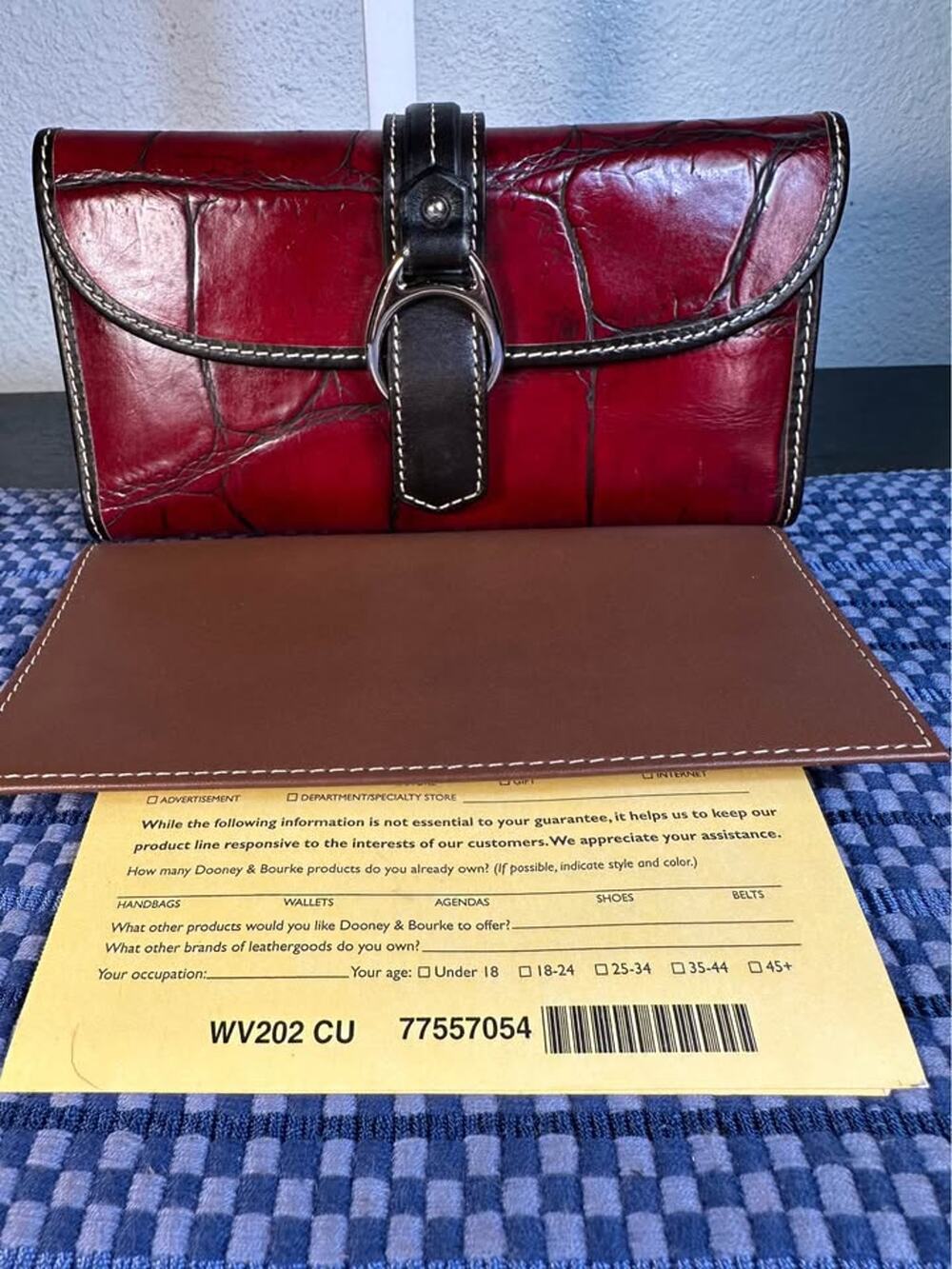 Dooney & Bourke Red Croc-Embossed Leather Trifold Wallet Organizer